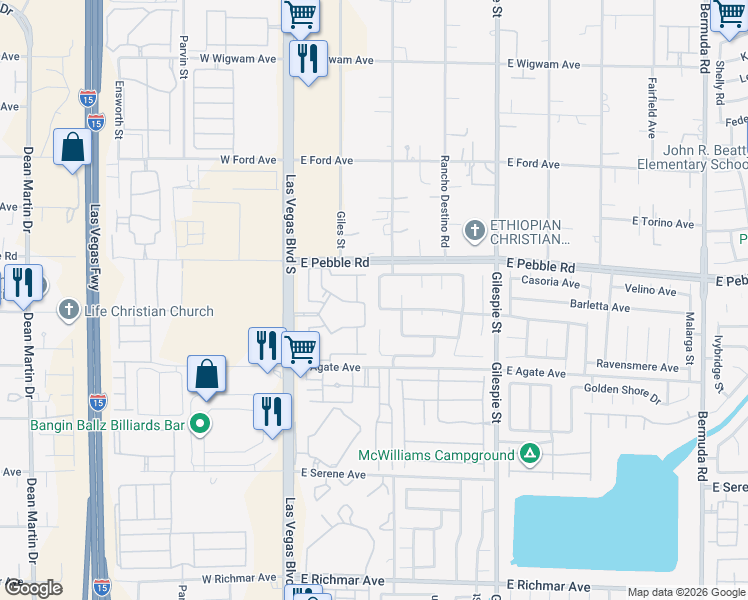 map of restaurants, bars, coffee shops, grocery stores, and more near 8983 Rolling Rock Drive in Las Vegas