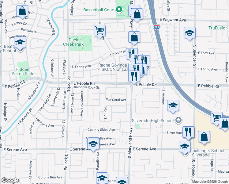 map of restaurants, bars, coffee shops, grocery stores, and more near 1116 Coral Rainbow Avenue in Las Vegas