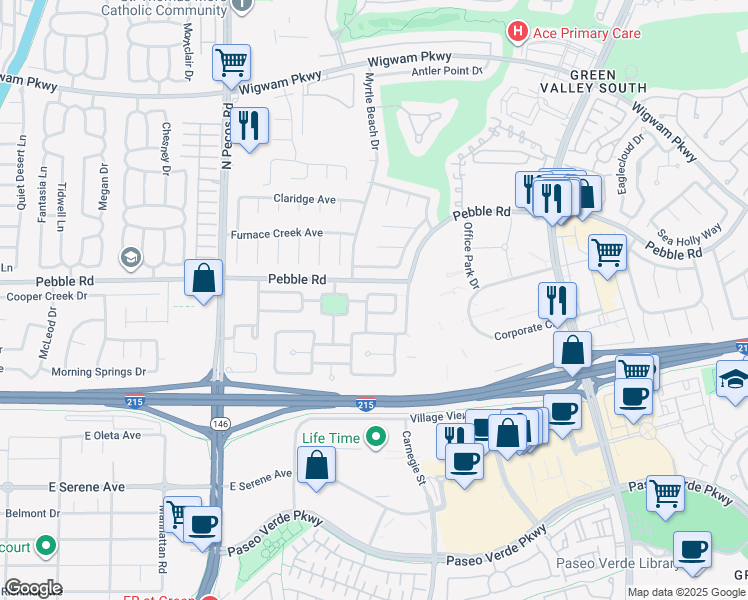 map of restaurants, bars, coffee shops, grocery stores, and more near 2413 Rue De Bourdeaux in Henderson