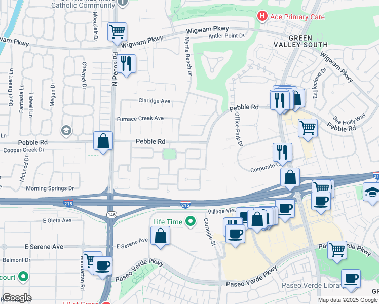 map of restaurants, bars, coffee shops, grocery stores, and more near 2413 Rue De Bourdeaux in Henderson