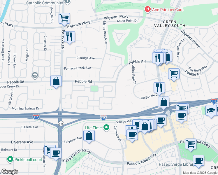 map of restaurants, bars, coffee shops, grocery stores, and more near 2407 Rue De Bourdeaux in Henderson
