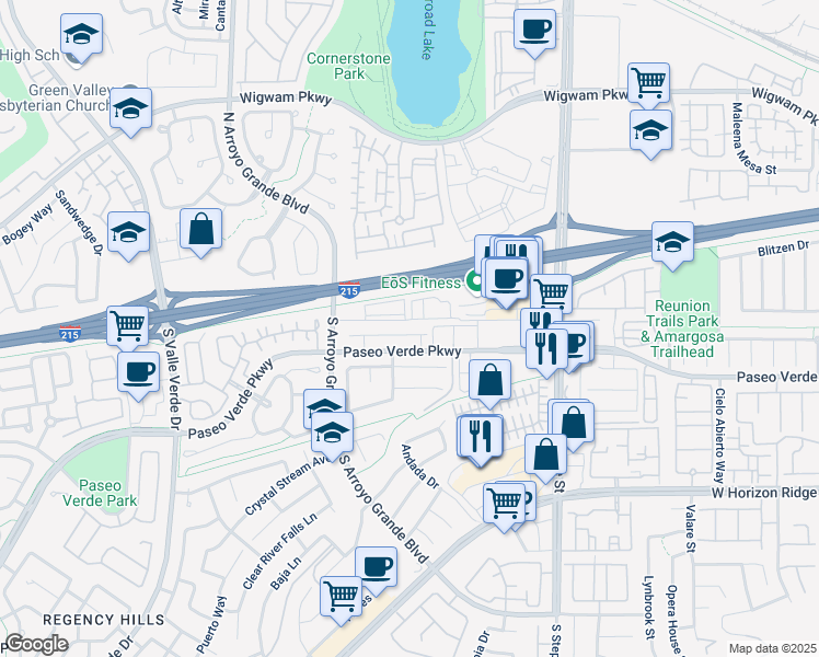 map of restaurants, bars, coffee shops, grocery stores, and more near 1572 Bozeman Drive in Henderson