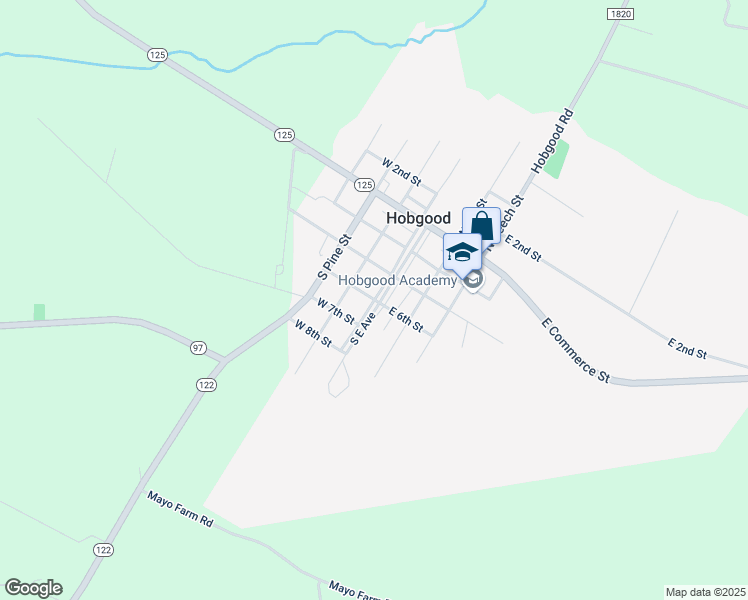 map of restaurants, bars, coffee shops, grocery stores, and more near 101 West 6th Street in Hobgood