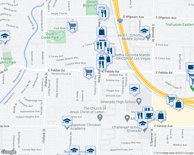 map of restaurants, bars, coffee shops, grocery stores, and more near 8944 Crystal Coral Way in Las Vegas