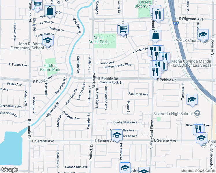 map of restaurants, bars, coffee shops, grocery stores, and more near 8952 Quarrystone Way in Las Vegas