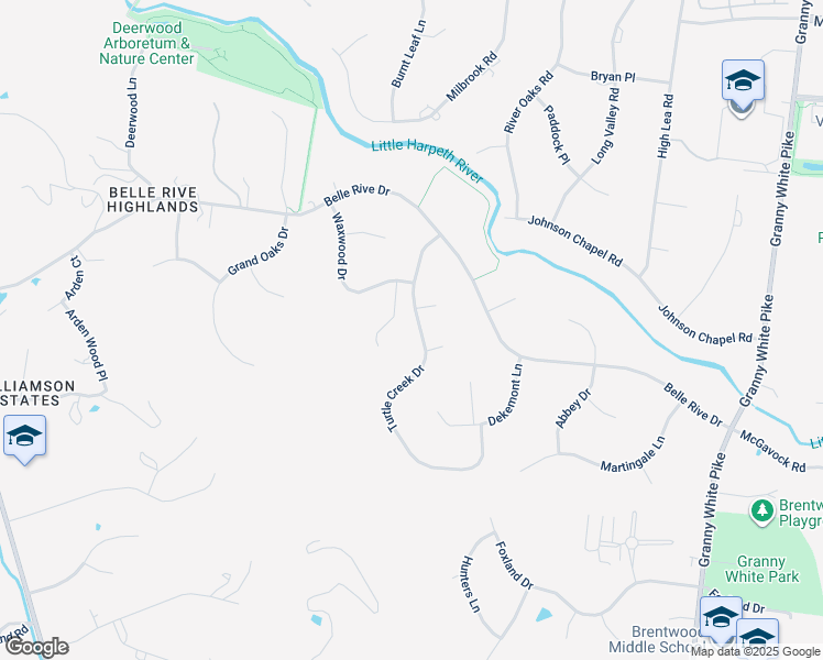 map of restaurants, bars, coffee shops, grocery stores, and more near 515 Turtle Creek Drive in Brentwood