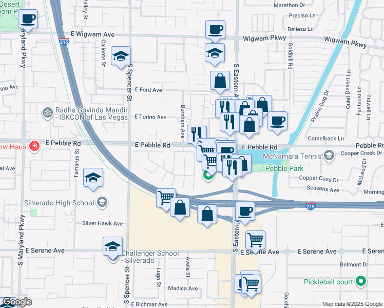 map of restaurants, bars, coffee shops, grocery stores, and more near 2165 Calcite Cliff Avenue in Las Vegas