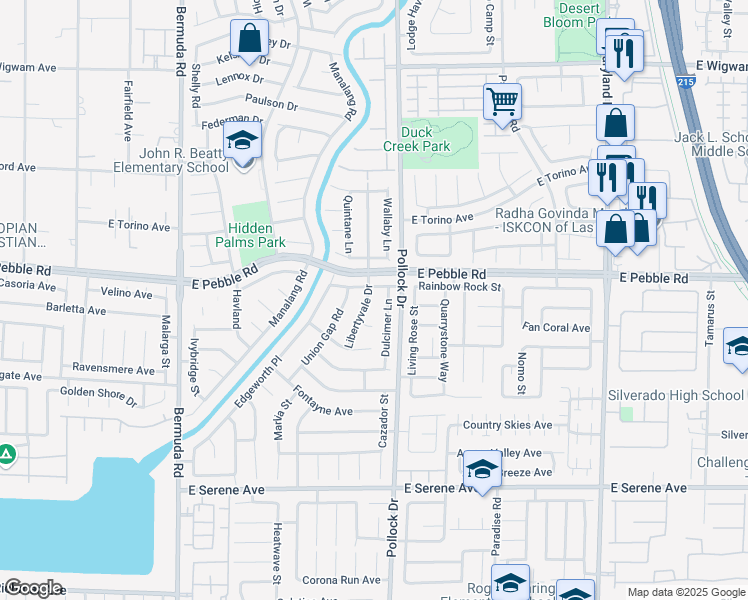 map of restaurants, bars, coffee shops, grocery stores, and more near 8953 Dulcimer Lane in Las Vegas