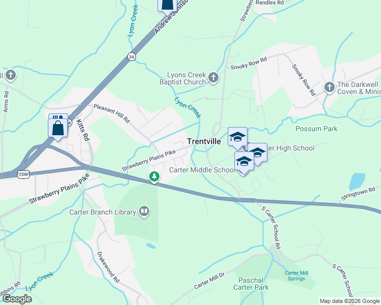 map of restaurants, bars, coffee shops, grocery stores, and more near 9152 Trentville Way in Knoxville