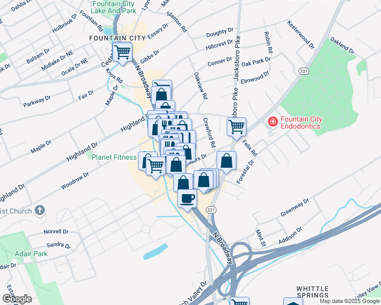 map of restaurants, bars, coffee shops, grocery stores, and more near 4832 Harvest Mill Way in Knoxville