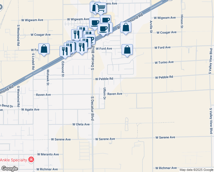 map of restaurants, bars, coffee shops, grocery stores, and more near 8943 Phillip Great Court in Las Vegas