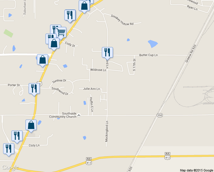 map of restaurants, bars, coffee shops, grocery stores, and more near 3010 Mockingbird Lane in Paragould