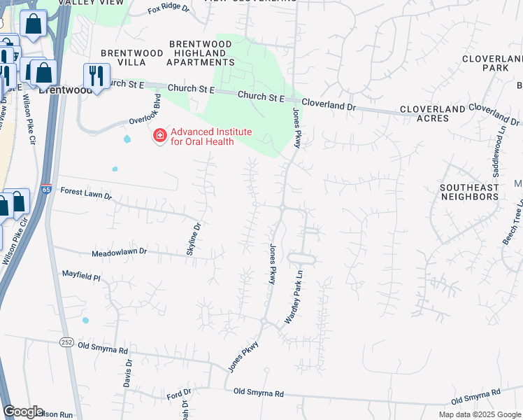 map of restaurants, bars, coffee shops, grocery stores, and more near 216 Ennismore Lane in Brentwood