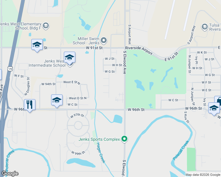 map of restaurants, bars, coffee shops, grocery stores, and more near 509 Sycamore Street in Jenks