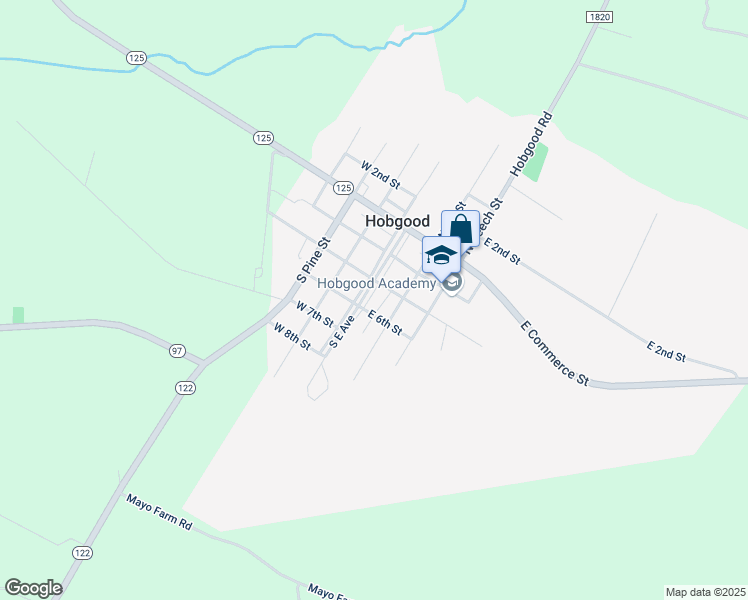 map of restaurants, bars, coffee shops, grocery stores, and more near 307 South East Avenue in Hobgood