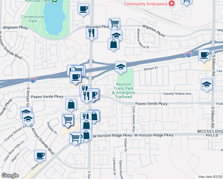 map of restaurants, bars, coffee shops, grocery stores, and more near 1329 Jewelstone Circle in Henderson