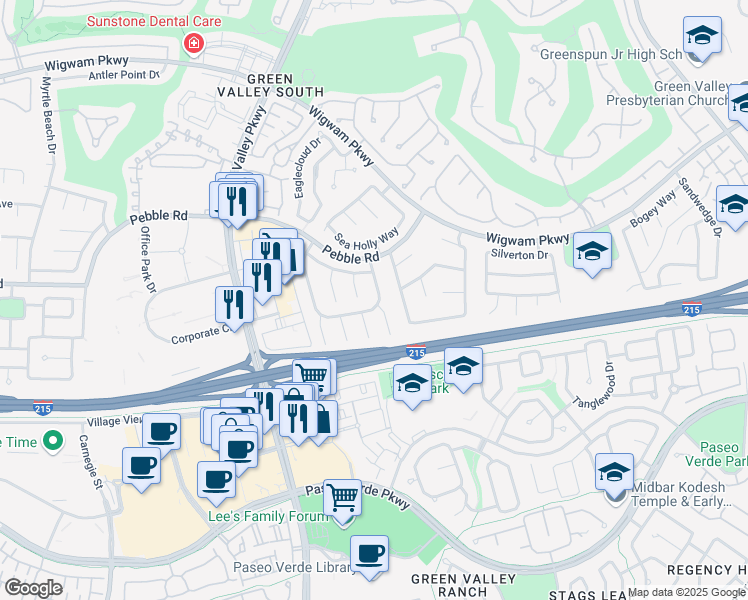 map of restaurants, bars, coffee shops, grocery stores, and more near 2118 Fountain Springs Drive in Henderson