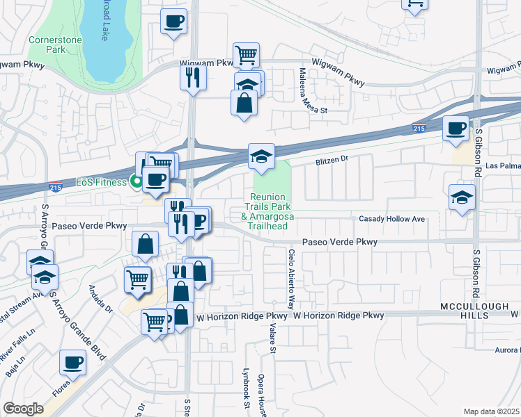 map of restaurants, bars, coffee shops, grocery stores, and more near 44 Chapata Drive in Henderson