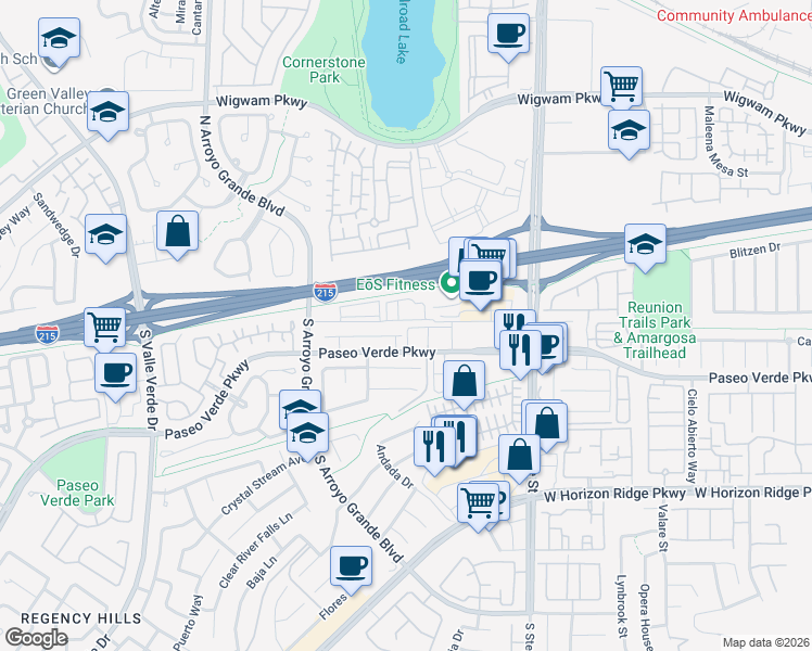 map of restaurants, bars, coffee shops, grocery stores, and more near 1572 Bozeman Drive in Henderson
