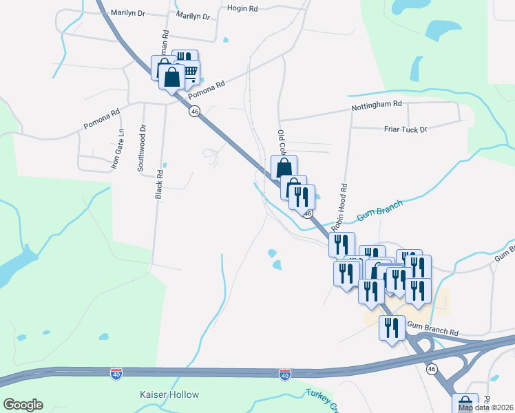 map of restaurants, bars, coffee shops, grocery stores, and more near 404 Kaiser Road in Dickson