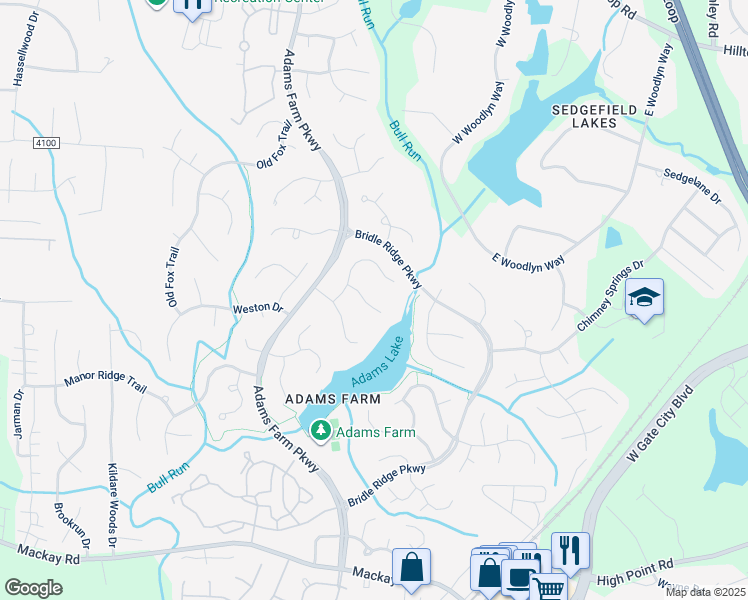 map of restaurants, bars, coffee shops, grocery stores, and more near 5308 Coveview Court in Greensboro