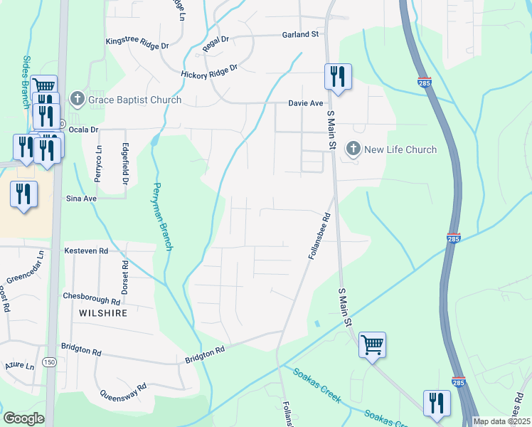 map of restaurants, bars, coffee shops, grocery stores, and more near 141 Willmor Drive in Winston-Salem