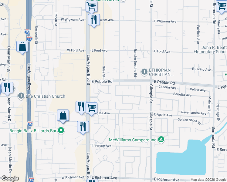map of restaurants, bars, coffee shops, grocery stores, and more near 8983 Rolling Rock Drive in Las Vegas