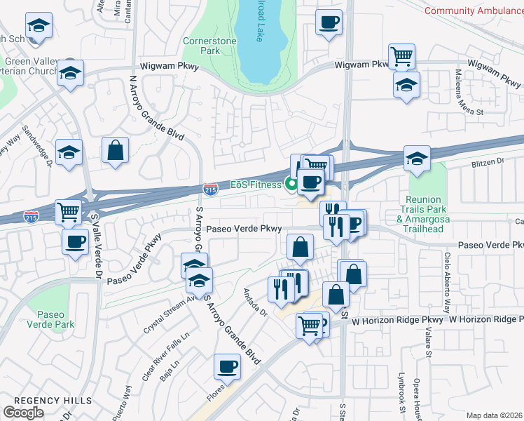 map of restaurants, bars, coffee shops, grocery stores, and more near 1572 Bozeman Drive in Henderson