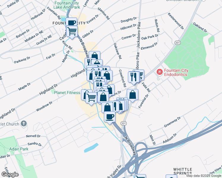 map of restaurants, bars, coffee shops, grocery stores, and more near 4832 Harvest Mill Way in Knoxville