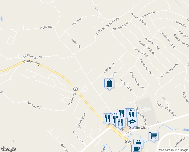 map of restaurants, bars, coffee shops, grocery stores, and more near 3417 Stamps Lane in Powell
