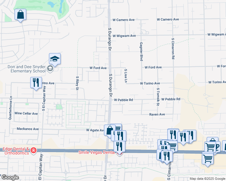 map of restaurants, bars, coffee shops, grocery stores, and more near 8593 Gabby Creek Drive in Las Vegas