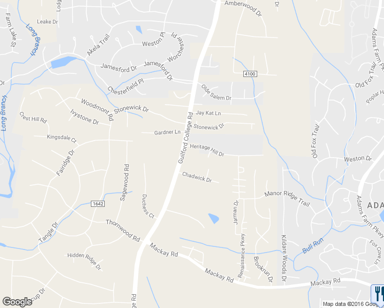 map of restaurants, bars, coffee shops, grocery stores, and more near 1805 Guilford College Road in Jamestown