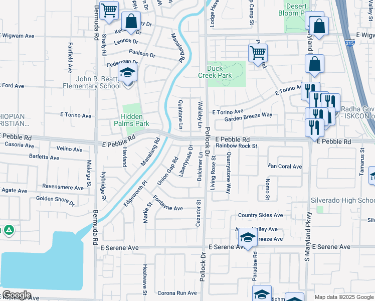 map of restaurants, bars, coffee shops, grocery stores, and more near 8947 Libertyvale Drive in Las Vegas