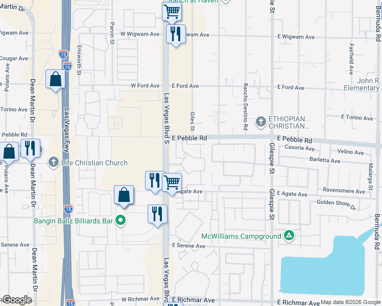 map of restaurants, bars, coffee shops, grocery stores, and more near 9000 South Las Vegas Boulevard in Las Vegas
