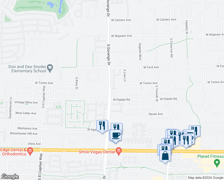 map of restaurants, bars, coffee shops, grocery stores, and more near 8593 Gabby Creek Drive in Las Vegas