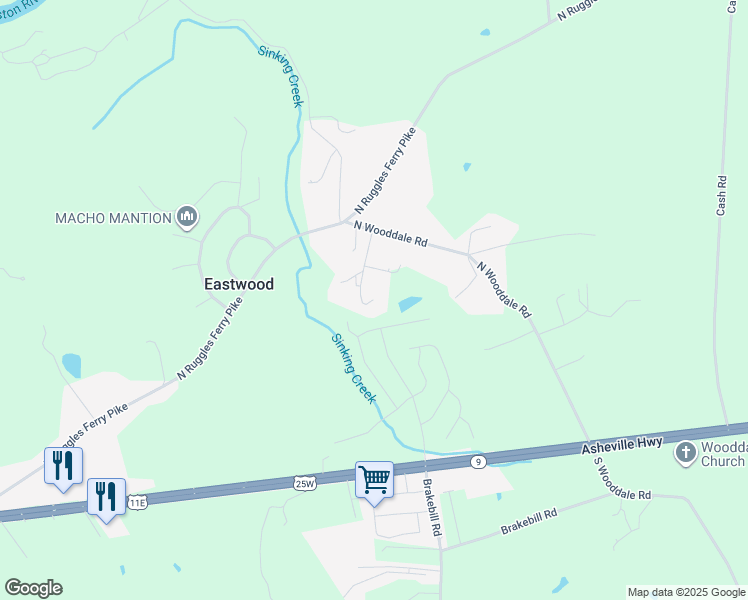 map of restaurants, bars, coffee shops, grocery stores, and more near 7501 Mary Lay Lane in Strawberry Plains