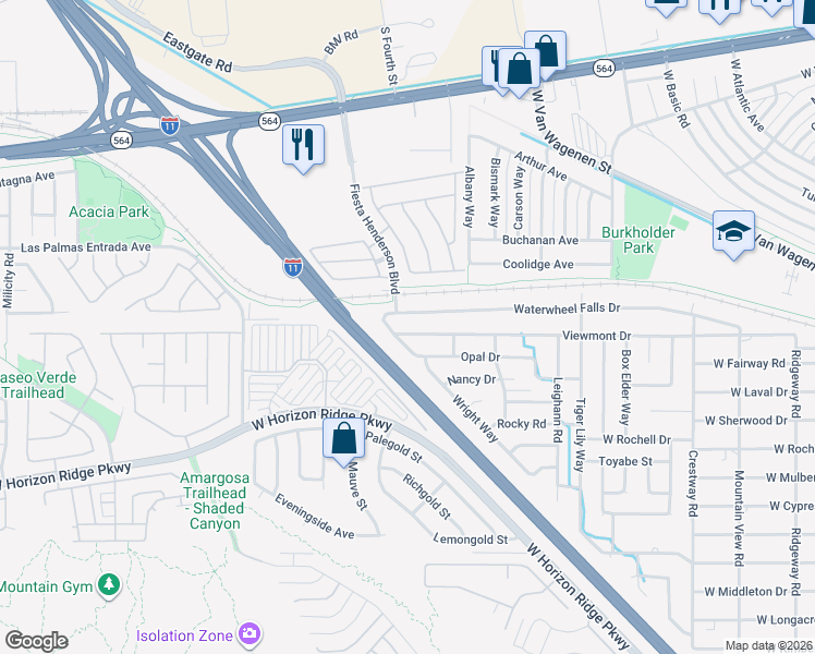 map of restaurants, bars, coffee shops, grocery stores, and more near 444 Viewmont Drive in Henderson