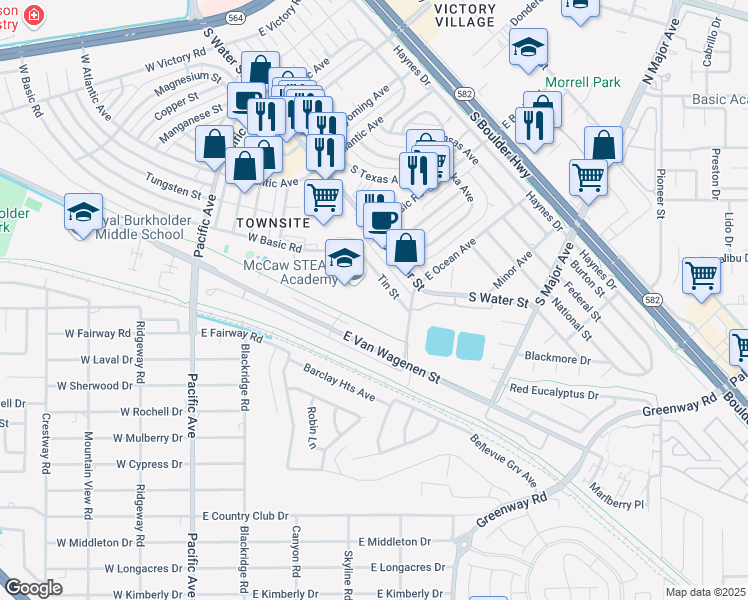 map of restaurants, bars, coffee shops, grocery stores, and more near 330 Tin Street in Henderson
