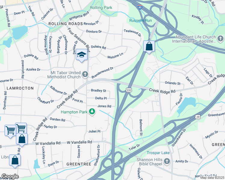 map of restaurants, bars, coffee shops, grocery stores, and more near 3406 Jonah Terrace in Greensboro