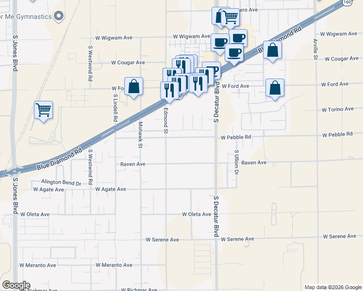 map of restaurants, bars, coffee shops, grocery stores, and more near 8920 Edmond Street in Las Vegas