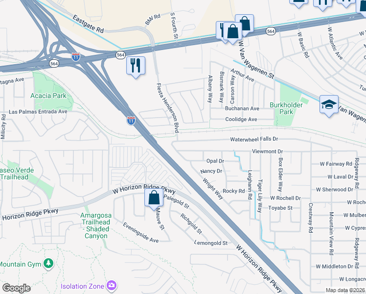 map of restaurants, bars, coffee shops, grocery stores, and more near 444 Viewmont Drive in Henderson