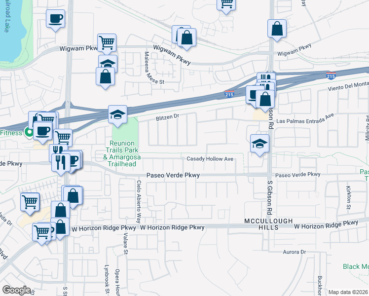 map of restaurants, bars, coffee shops, grocery stores, and more near 1100 Casady Hollow Avenue in Henderson