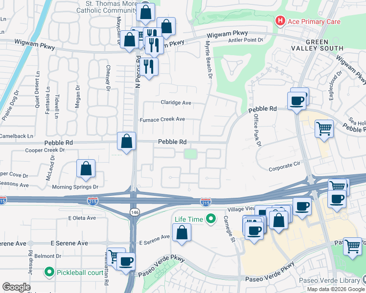map of restaurants, bars, coffee shops, grocery stores, and more near 17 Rue De Parc in Henderson