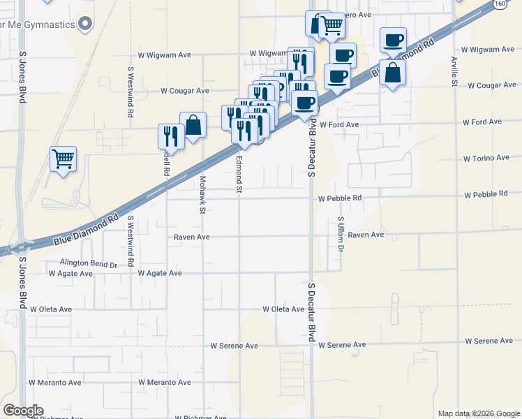 map of restaurants, bars, coffee shops, grocery stores, and more near 8920 Edmond Street in Las Vegas