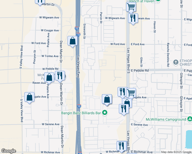 map of restaurants, bars, coffee shops, grocery stores, and more near 2755 West Pebble Road in Las Vegas