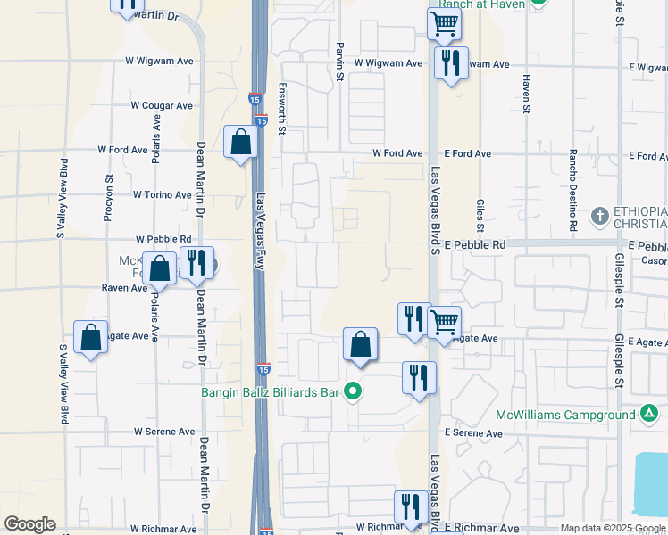 map of restaurants, bars, coffee shops, grocery stores, and more near 2755 West Pebble Road in Las Vegas