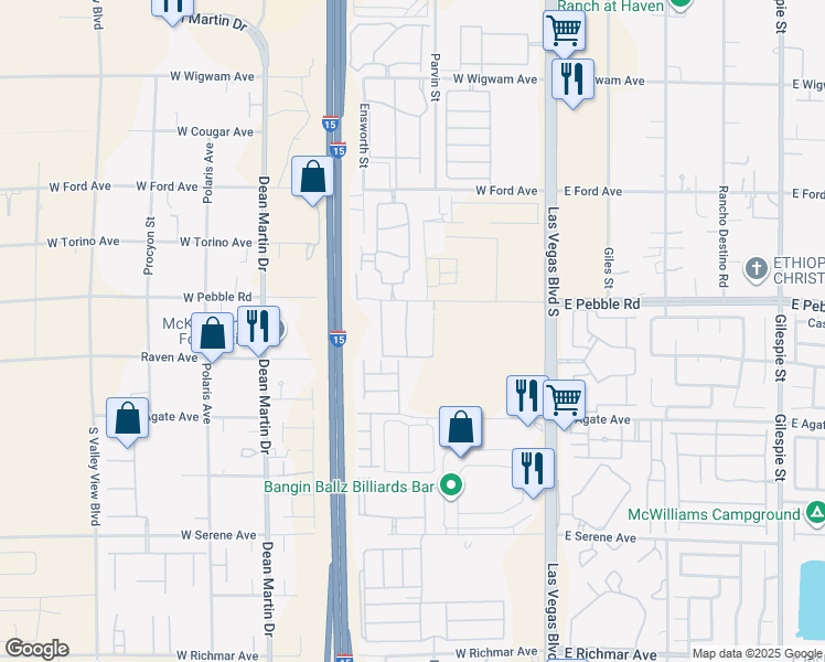 map of restaurants, bars, coffee shops, grocery stores, and more near 2775 West Pebble Road in Las Vegas