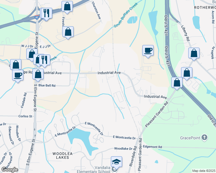map of restaurants, bars, coffee shops, grocery stores, and more near 3100 Flagstone Street in Greensboro