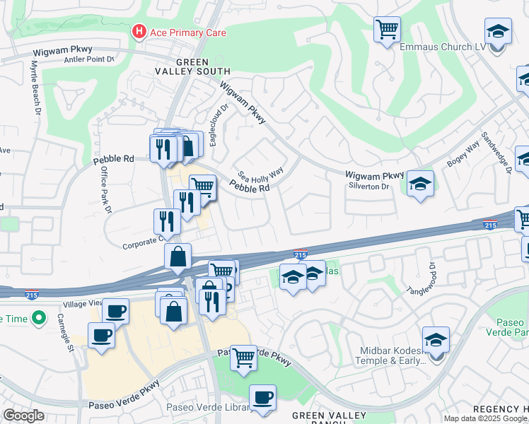 map of restaurants, bars, coffee shops, grocery stores, and more near 2114 Fountain Springs Drive in Henderson