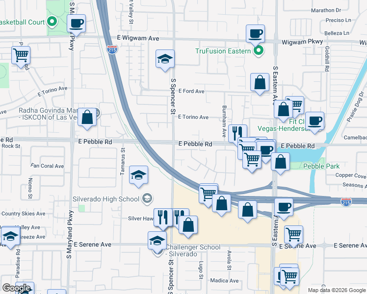 map of restaurants, bars, coffee shops, grocery stores, and more near 1852 Tremolite Avenue in Las Vegas